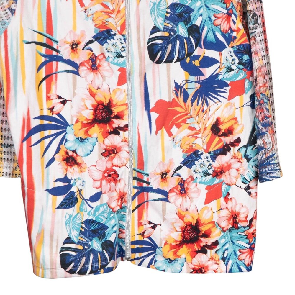 Onque Casual Floral Jacket L Womens Zip Mesh Back 3/4 Sleeves Bright Spring - Picture 3 of 6